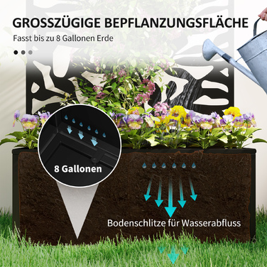 Підвищене грядка з захисним екраном, шпалерною решіткою, метал, чорний