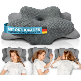 Ортопедична подушка Glückstoff® Ergo: підтримка шиї, memory foam, для всіх типів сну | Подушка від болю в шиї, сірого кольору