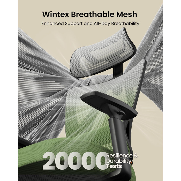 Крісло офісне ProtoArc EC100 зелене - ергономічне комп'ютерне крісло з товстим пружинним сидінням, підтримкою попереку, регульованими підлокітниками та підголівником, поворотне крісло з сітчастою спинкою для дому та офісу