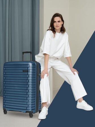 Набір валіз Pactastic Hartschalen 3-в-1: міцний поліпропілен, розширюваний, TSA-замок, 4 колеса | для жінок та чоловіків (Collection 04) (Navy Blue Metallic)