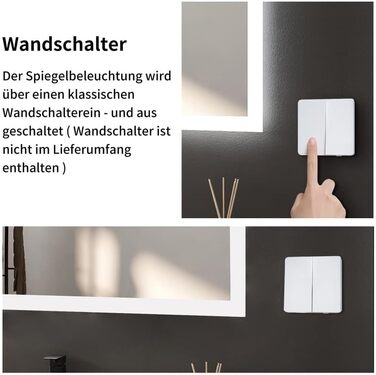 LED дзеркало для ванної кімнати 40x60 см з підсвічуванням, холодне біле світло 6500K, прямокутне, для монтажу на стіну