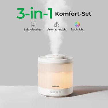 Зволожувач повітря Homvana для спальні 1.5л, ультразвуковий, з аромадифузором для ефірних олій, LED, BPA-Free