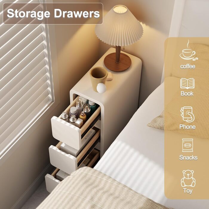 Нічний столик AQIMUELE з 2 шухлядами, білий, 30 см, без встановлення, з обшивкою з екошкіри, для спальні/вітальні