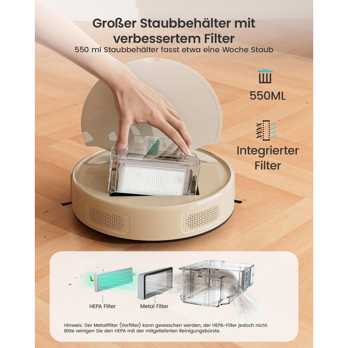 Робот-пилосос LEFANT M330 з функцією миття, 5000Pa, лазерна навігація, PSD-технологія, APP, 160 хв, для тварин, килима, твердих підлог, сірий (M310 Champagne)