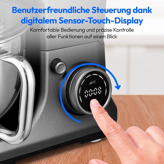 Кухонна машина MEDION MD18430: 3 в 1 (міксер, м'ясорубка, тістоміс), 5 л чаша з нержавіючої сталі, 1200 Вт, подрібнювач, нарізач, цифрова панель керування, з чашею для льоду та м'ясорубкою, з титановим ножем