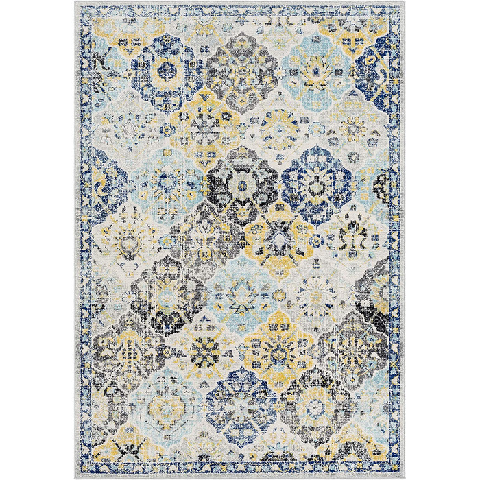 Вінтажний килим Сурья Сицилія-східний килим для вітальні, їдальні, спальні-східний килим в стилі бохо, килим з коротким ворсом для зручності догляду-великий килим 120x170 см гірчично-жовтого кольору (160x220 см, синій)