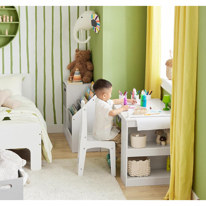 Дитячий стіл SoBuy з табуретом, комплект меблів для дитячої кімнати, ігровий та навчальний стіл для дітей, світлий 80x66x50 см KMB60-B (Білий)
