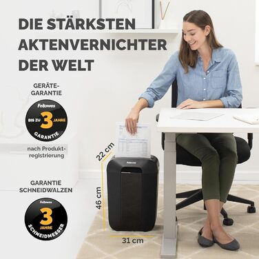 Fellowes Шредер для паперу LX70 (11 листів) з частинковим різанням, 18л кошик, захист від несанкціонованого доступу, чорний