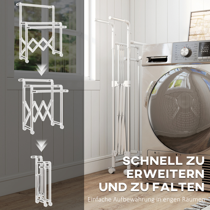 Сушарка для білизни HOMCOM, складана з 3 регульованими перекладинами, металева турбосушарка на коліщатках, турбосушарка для білизни для використання в приміщенні та на вулиці