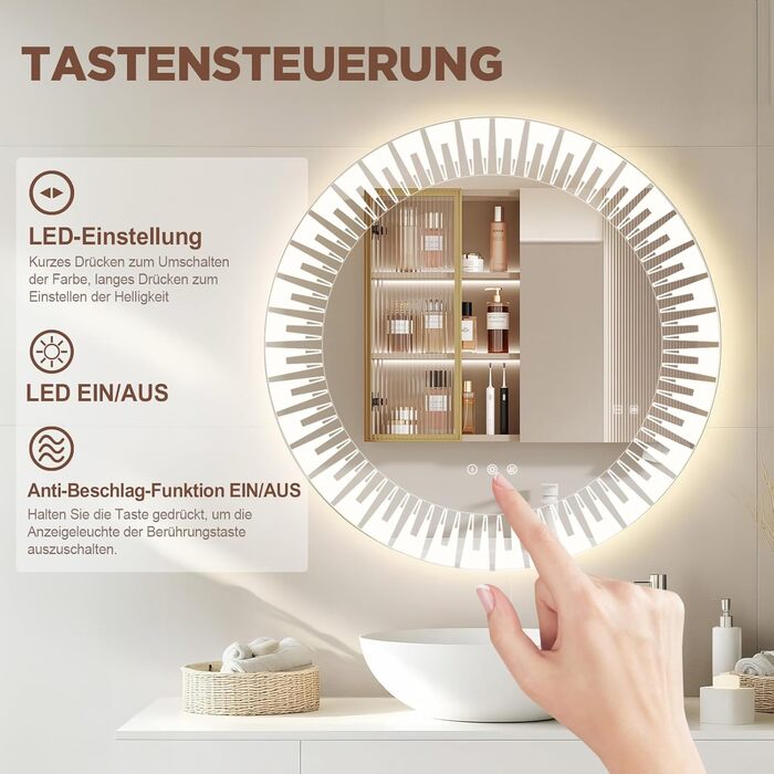 Дзеркало для ванної кімнати YOLEO з підсвічуванням 90x70 см, LED дзеркало з переднім та заднім освітленням, дзеркало для стіни з пам'яттю, 3 регульовані кольори світла, антизапотівання