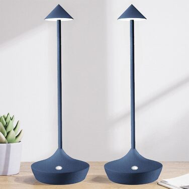 LED-лампа Hapfish на акумуляторі, настільна, бездротова, 2 шт., сучасний алюміній, регулювання яскравості, водонепроникна, для дому та вулиці, нічна лампа, тераса, ресторан (коричневий) (2шт синій)