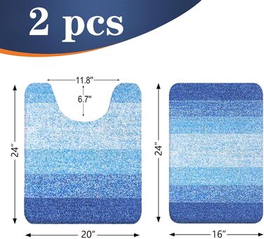 Набір килимків для ванної кімнати OLANLY, 2 шт., м'який, швидковисихаючий, мікрофібра, нековзний, можна прати в пральній машині, сушильний шкаф, плюшеві килимки для ванної кімнати (119,4 x 50,8 см + 61 x 40,6 см, світло-королівський блакитний)