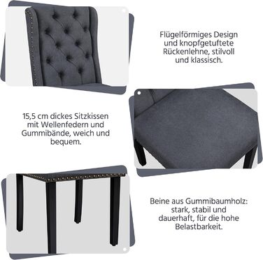 Набір кухонних стільців Yaheetech (6 шт.) з підлокітниками, сірий, до 140 кг