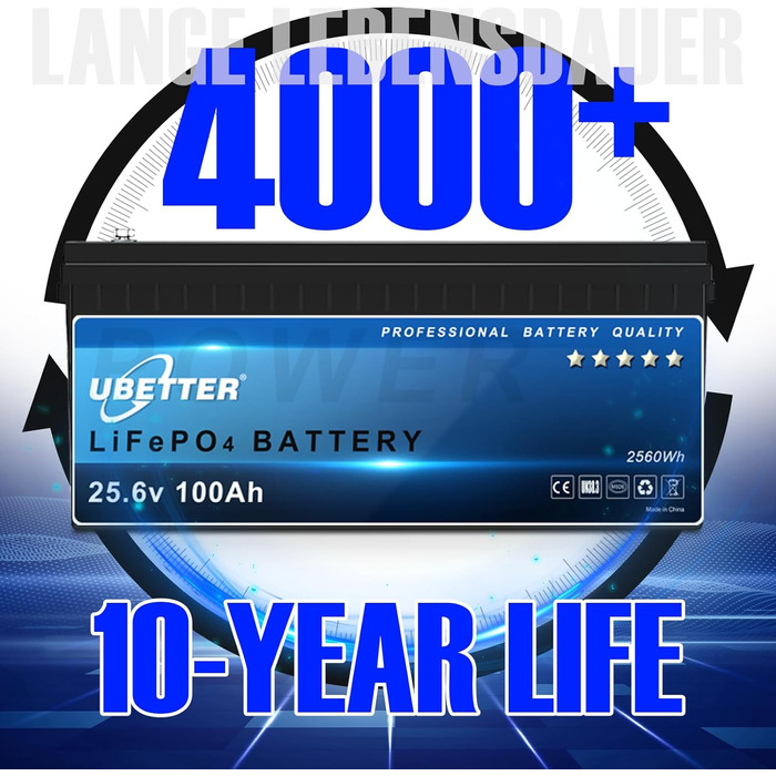 Літієва батарея UBETTER LiFePO4 24V 100Ah, 2560 Вт, 4000 циклів, заміна на AGM, для автофургонів, морських, сонячних