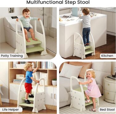 Дитячий тритул Hominewti з регулюванням висоти, 2-3 сходинки, з антиковзким покриттям та підлокітниками. Підходить для ванної кімнати, дитячої кімнати та кухні (зелений)