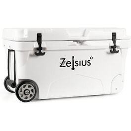 Кулер Zelsius 50 літрів з колесами Coolbox Мобільний охолоджувальний бокс ідеально підходить для автомобіля, кемпінгу, відпустки, риболовлі, відпочинку, активного відпочинку Термобокс для гарячого та холодного білого кольору
