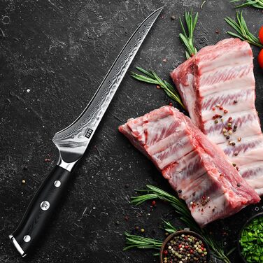 Японський кухонний ніж SHAN ZU 15 см з дамаської сталі, серія PRO. Кухонний ніж з лезом з 67 шарів вуглецевої сталі та ручкою G10. Філейний ніж.