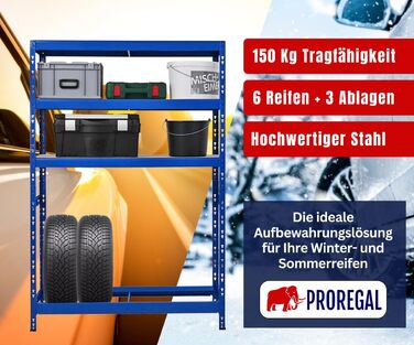 Стеляж для шин PROREGAL Tiger XL, 200x180x45 см, 300 кг на полицю, до 205/55 R16, для автосервісу, складу, підвалу (6 шин + 6 полиць, блакитний)