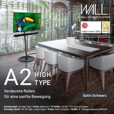 Підставка для телевізора WALL A2 High Type, універсальна, мобільна, 24-55 дюймів, сатиновий білий/чорний