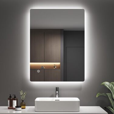 Дзеркало для ванної кімнати EMKE з підсвічуванням 60x80 см, сенсорне, протизапітніюче, 3 режими освітлення, таймер 8 годин