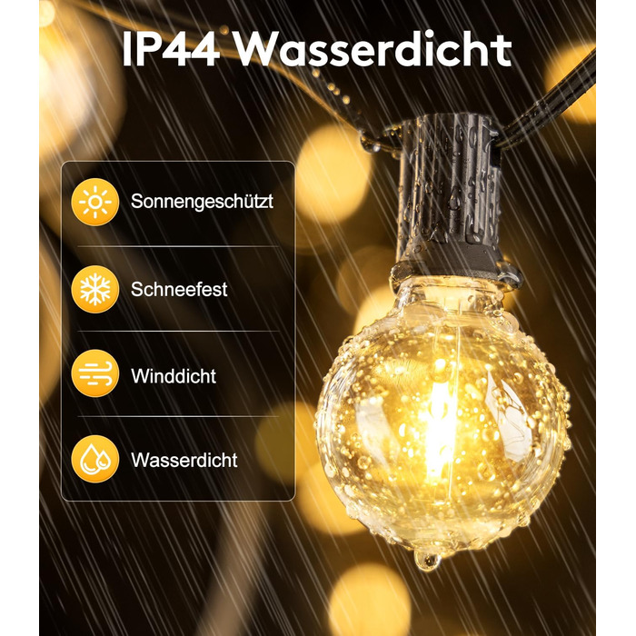 Ланцюжок гірлянда LED зовнішній для саду, балкона, павільйону, тераси. 20 метрів, IP44, з пусковим пристроєм.