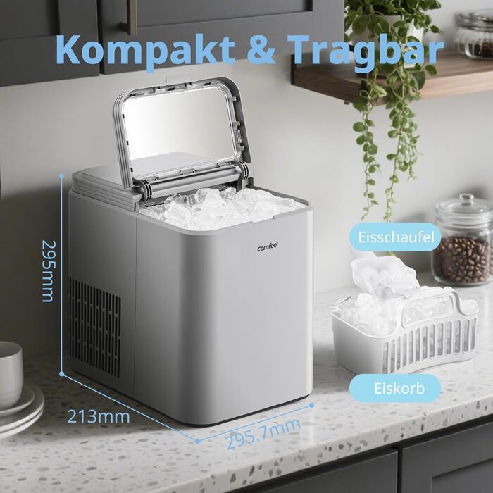 Льодогенератор Comfee RCI12GY1EU(E) Сірий: 12 кг/добу, самоочищення, 1.3л