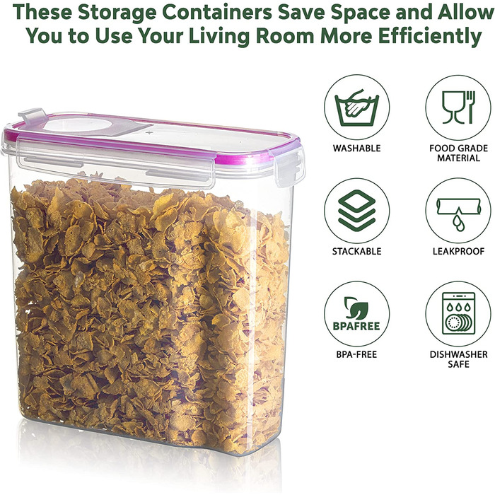 Набір банок для зберігання TNM(4x4L), герметичні контейнери з кришками, пластикові контейнери для зберігання граноли, що не містять бісфенолу А, банки для зберігання насипних банок