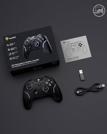 Бездротовий контролер EasySMX X20 з RGB підсвічуванням для PC, Switch, Android. 2 в 1 тригери, знімний джойстик, механічні кнопки, 6-осьовий гіроскоп, білий (чорний)