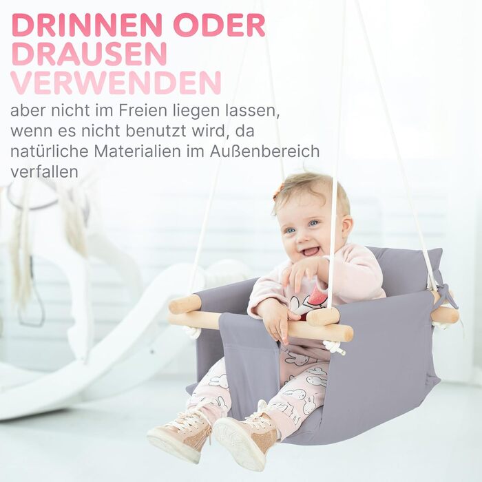 Дитяча гойдалка Cateam з дерева для дому та саду. Безпечний ремінь, від 12 місяців. Різні кольори (тауп-сірий)