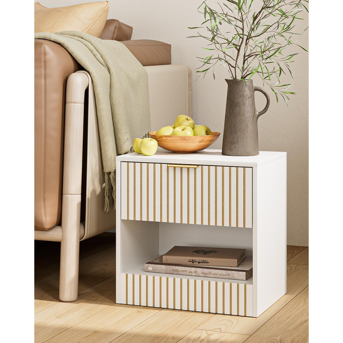 Нічний столик з ящиком, дерев'яний, білий. Сучасний приліжний столик для спальні, вітальні, офісу. 39x39x28 см