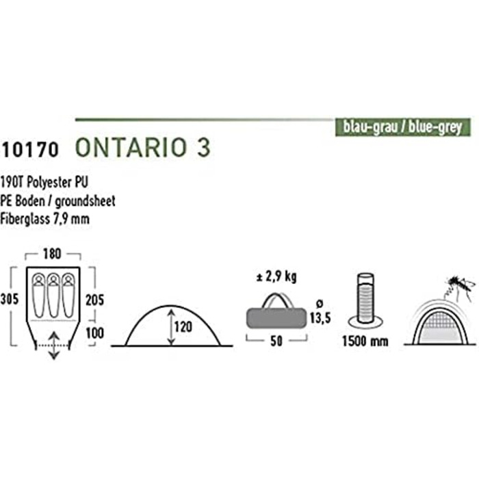 Намет High Peak Dome Ontario 3, кемпінговий намет з форштевнем, намет Igloo для 3 осіб, водонепроникний 1500 мм, система вентиляції, вхід для захисту від негоди, засіб від комарів