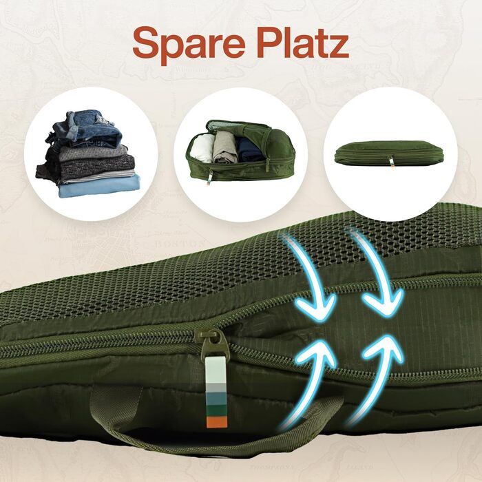 Набір компресійних органайзерів для одягу TRAVEL DUDE (7 предметів), дорожні пакувальні куби з переробленого пластику для валізи та рюкзака, темно-зелений