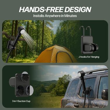 Митрікс Портативна душова система для кемпінгу: 10 л/хв, акумулятор 7800mAh, 4 режими, IPX8, для подорожей, автомийки, чорна