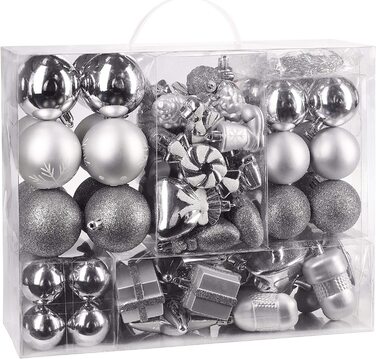 БРУБЕЙКЕР набір з 77 предметів Різдвяні дрібнички для ялинки-пластик / срібло (срібло)