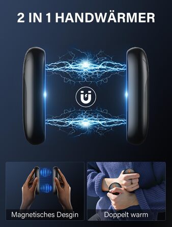 Електричні грілки для рук 2 шт. - ультралегкі, багаторазові, з USB-зарядкою, 3 режими нагріву, до 24 годин роботи, для активного відпочинку взимку (чорні, магнітні)