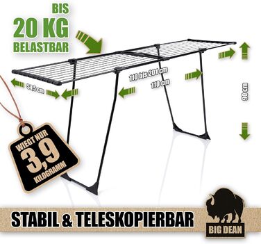 Розкладна сушилка для білизни BigDean 20 м сушильної поверхні, чорна, XXL з прищіпками для дрібної білизни