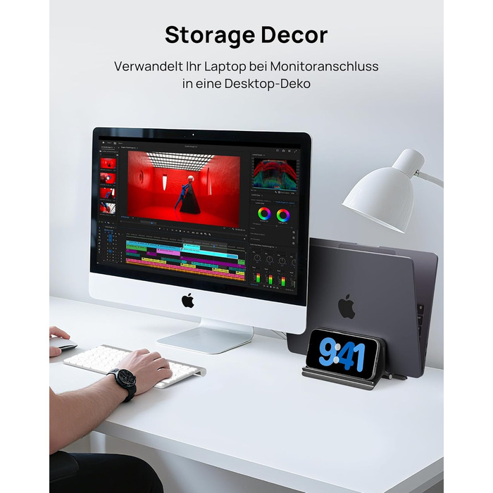 Підставка для ноутбука SODI вертикальна, автоматична, алюмінієва, чорна. Захист для MacBook Pro/Air, ноутбуків, планшетів, телефонів