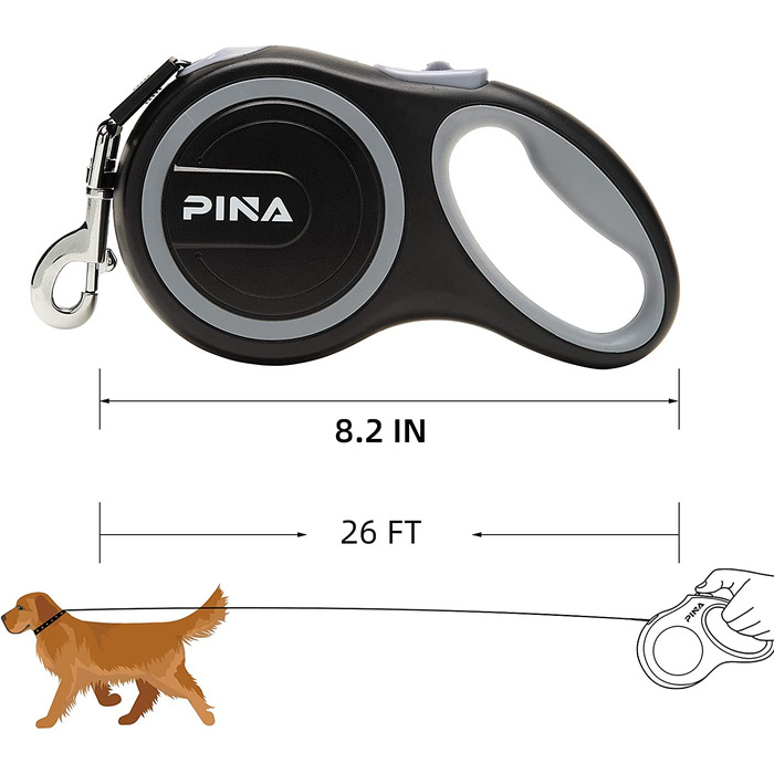 Висувний повідець для собак PINA, повідець для собак 4.8 м / 7.9 м для маленьких, середніх і великих собак вагою до 45.4 кг, міцний світловідбиваючий нейлоновий ремінець, з нековзною ручкою,замком, м'ятно-зеленого кольору (26 футів, чорний і синій, 2 шт.)