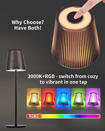 LED настільна лампа LuminexDesigns бездротова з акумулятором 5200mAh, регульована яскравість, IP54 вологостійка, для спальні, офісу, саду, декору, біла (сучасний дизайн, компактна, чорна)