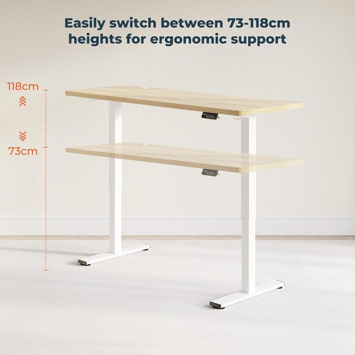 Регульований стіл FQ1 160x60 см з електропідйомом, з стільницею, для стоячи роботи, з комп'ютерним столом, гачком, блокуванням для дітей, функцією пам'яті для офісу та дому - Ahorn 160 x 60 см Білий + Ahorn