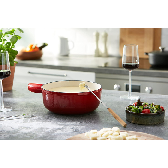 Фондю-каструля Kuhn Rikon з чавуну, емальована, 24 см, червона, 2.6 л