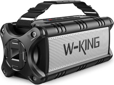 Портативна Bluetooth колонка W-KING 90W з глибоким басом, водонепроникна IPX6, Powerbank, AUX, TF, NFC, 40 годин роботи, EQ, чорно-біла