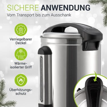 Електричний диспенсер для глінтвейну Juskys Teramo 1500W з краном, термостатом та захистом від перегріву, 30-110°C, нержавіюча сталь, 10 літрів