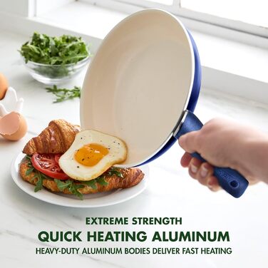 GreenPan Rio: Сковорода з антипригарним покриттям Ceramic Nonstick 20.3 см + Силіконовий шпатель, Soft Grip, PFAS-free, для плити та духовки, блакитний