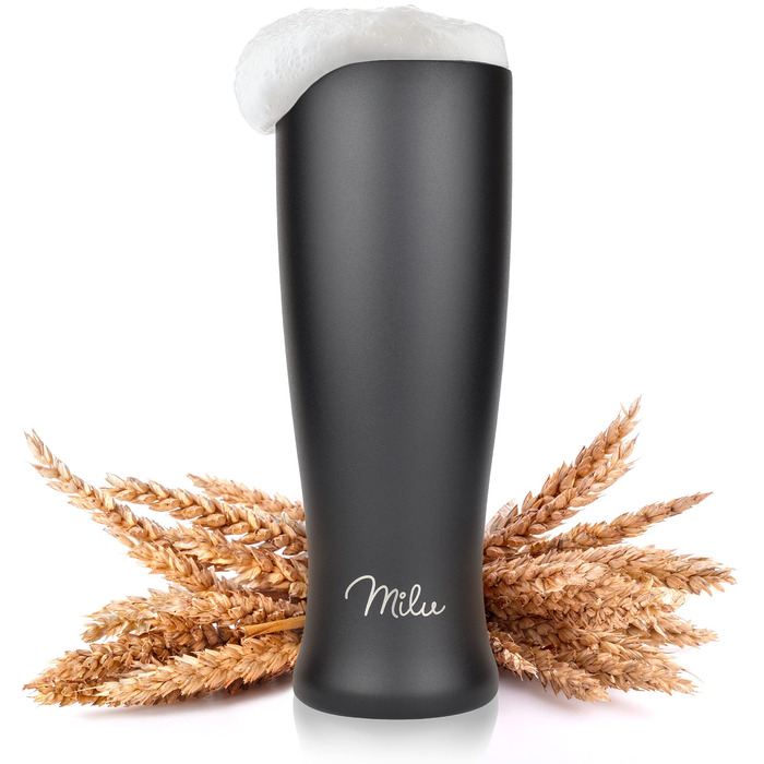 Термокухоль для пива Milu Weizenbierglas з нержавіючої сталі з кришкою, 500 мл, чорний - подарунок для чоловіків