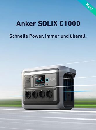 Портативна електростанція Anker SOLIX C1000, LiFePO4, сонячний генератор 1800 Вт, 100 заряджений за 58 хвилин з надшвидким режимом, електростанція LFP для вулиці, кемпінгу та резерву потужності (додаткова сонячна панель)
