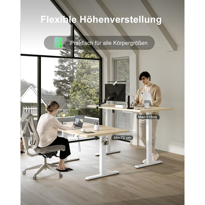 Регульований стіл Devoko 200x80 см з USB-C, електричний, для дому та офісу, білий (200 x 80 см, дуб)
