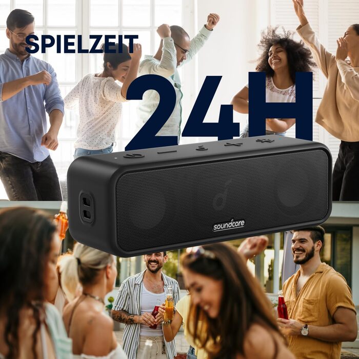 Soundcore 3 Bluetooth Портативна Колонка: Стерео Звук, Titan Membrana, BassUp, 24 год, IPX7, EQ, для дому, вулиці, саду (Чорний)