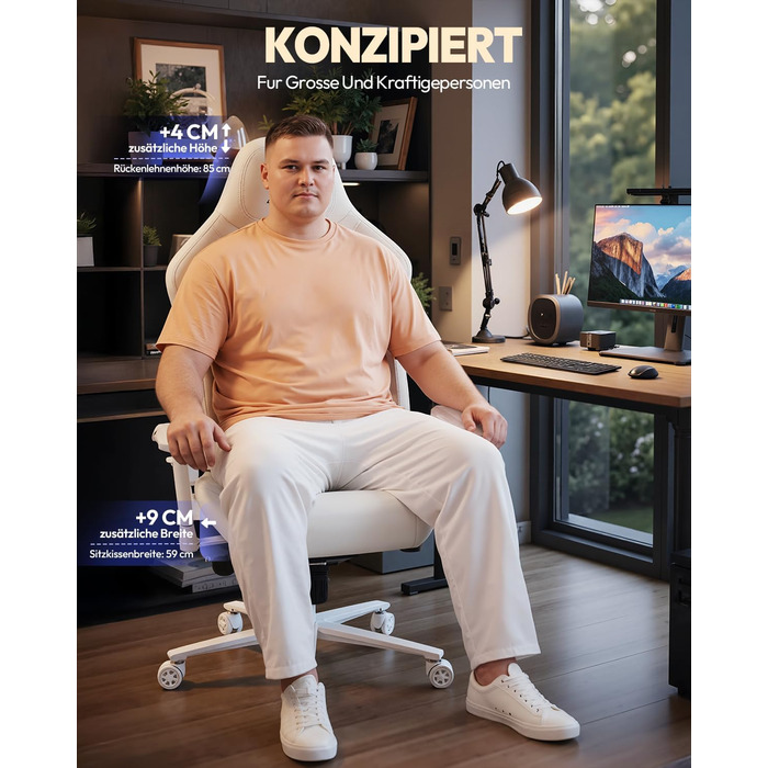 Ігровий крісло Dowinx для геймерів Esport, ергономічний офісний крісло з підлокітниками 4D та масажем попереку, витримує до 200 кг, регульована висота (білий)