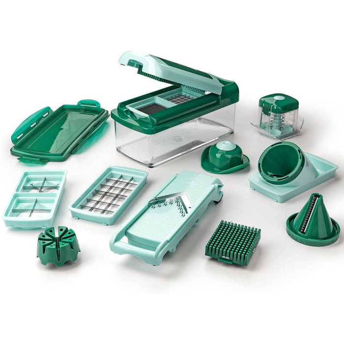 Genius Nicer Dicer Fusion Smart Julietti - Багатофункціональний набір для нарізки овочів та фруктів, 16 частин, зелений